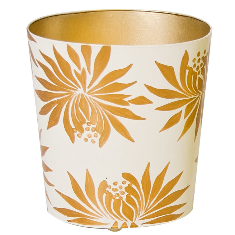 Gold and Cream Floral Aluminum Waste Basket