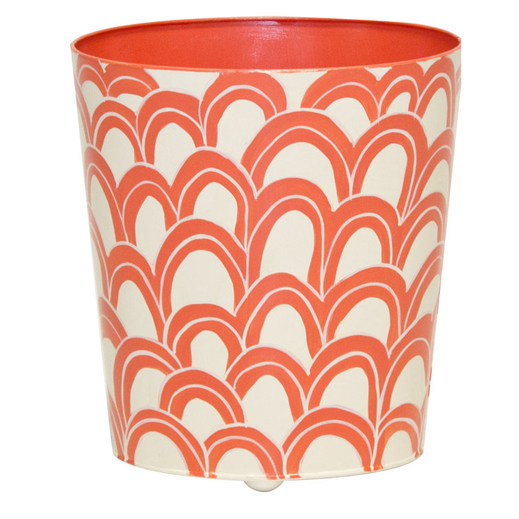 Orange and Cream Patterned Aluminum Waste Basket