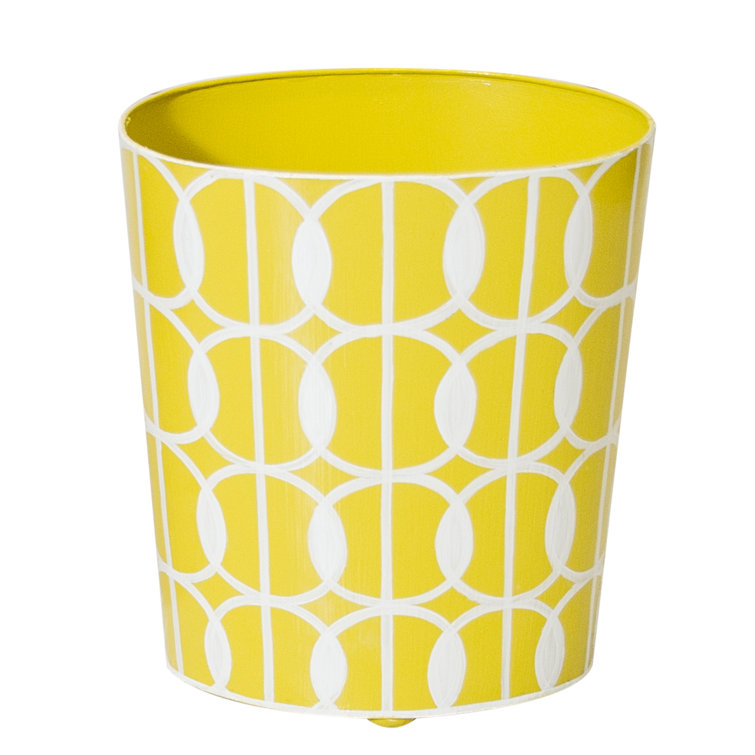 Yellow and White Geometric Pattern Waste Bin
