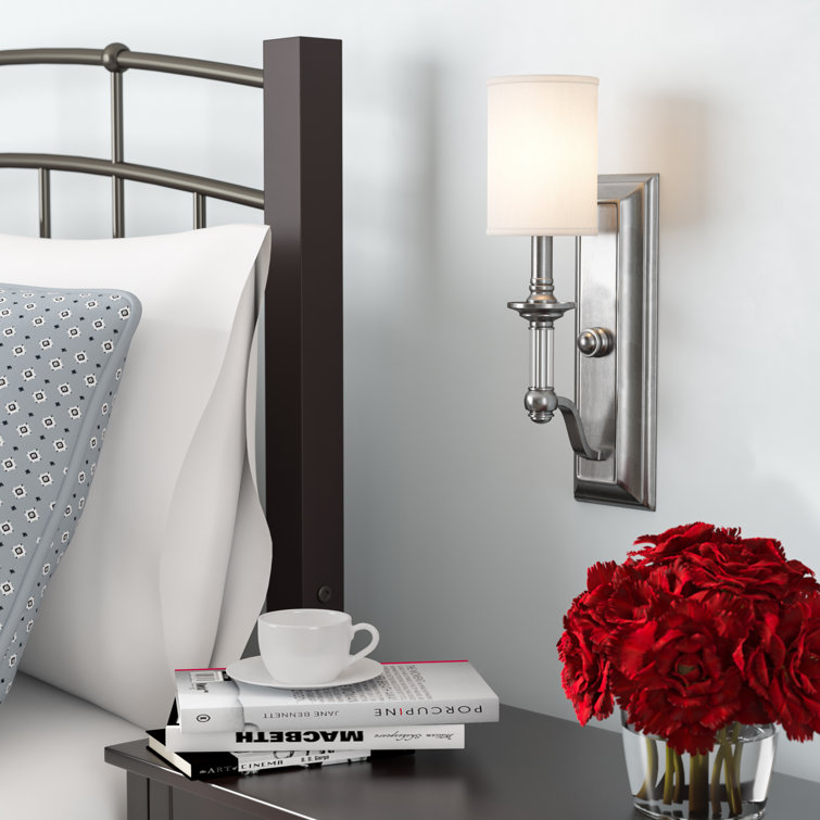 Elegant Brushed Nickel Dimmable Wall Sconce with White Fabric Shade
