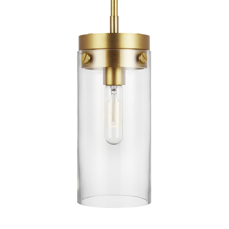 Burnished Brass and Clear Glass Cylinder Pendant Light