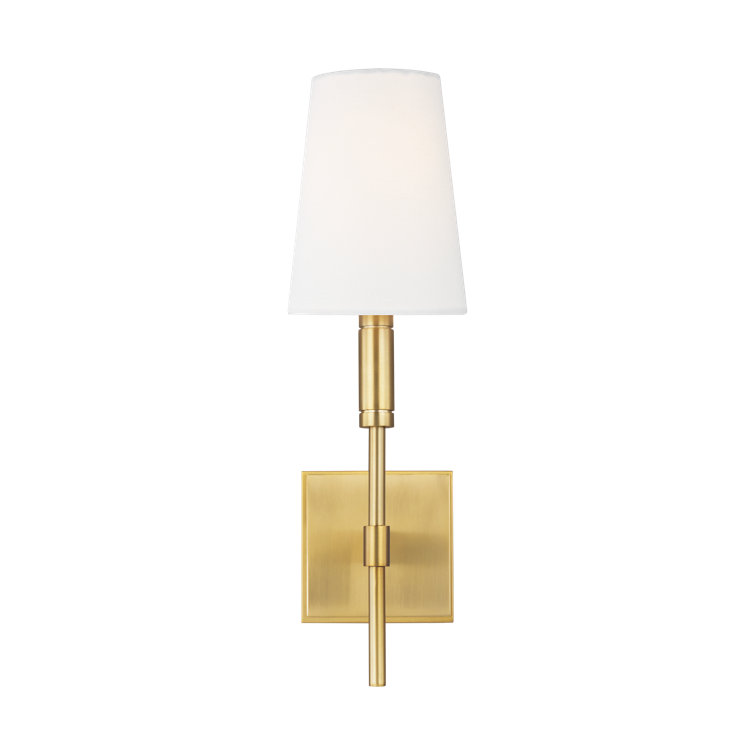 Burnished Brass Wall Sconce with White Linen Shade