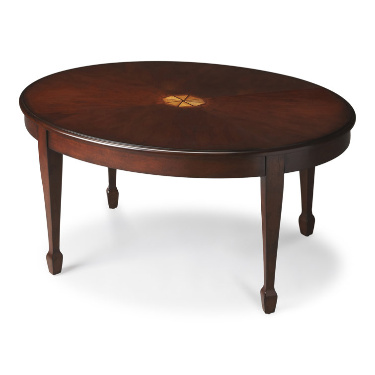 Cherry Oval Wood Coffee Table with Maple Inlay
