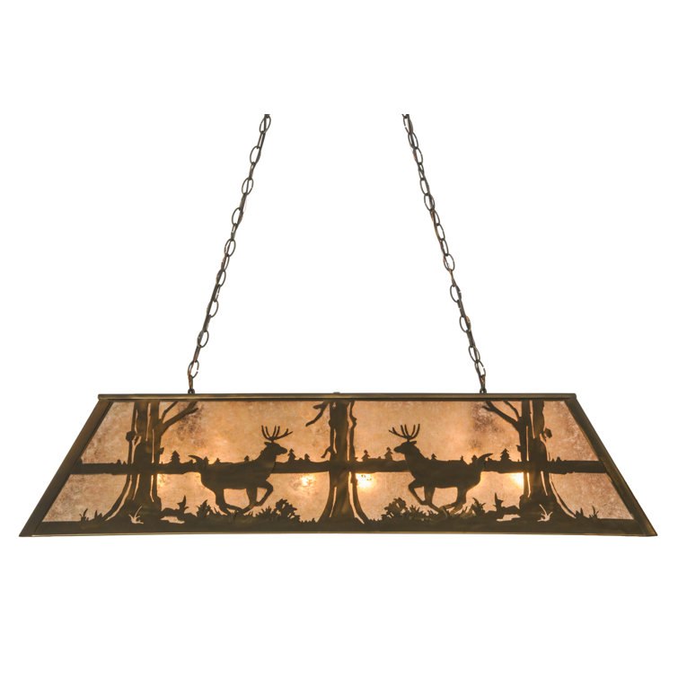 Adirondack Inspired Copper & Glass 45" Island Pendant with Wildlife Motif