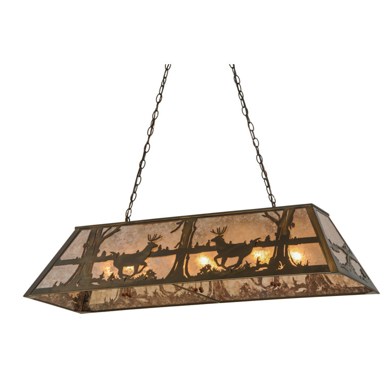 Adirondack Inspired Copper & Glass 45" Island Pendant with Wildlife Motif