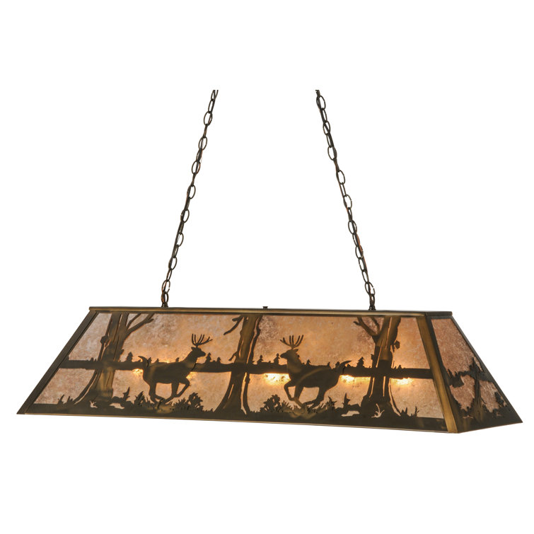 Adirondack Inspired Copper & Glass 45" Island Pendant with Wildlife Motif