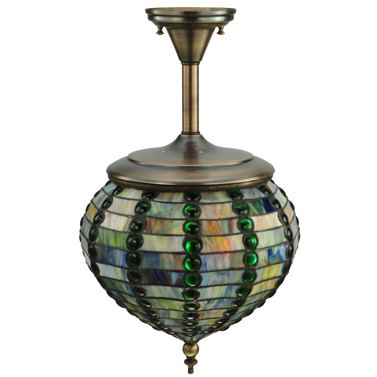 Bronze and Glass 13" Single Pendant Light