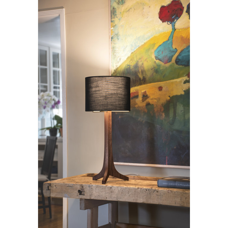 Brushed Aluminum & White Linen Drum Shade LED Table Lamp