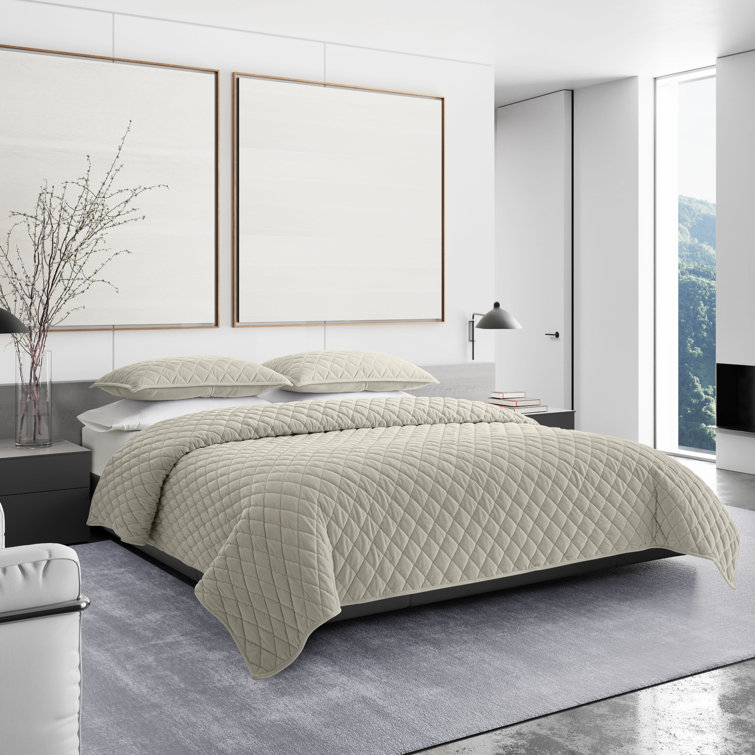 Putty Velvet Reversible Queen Quilt Set with Shams