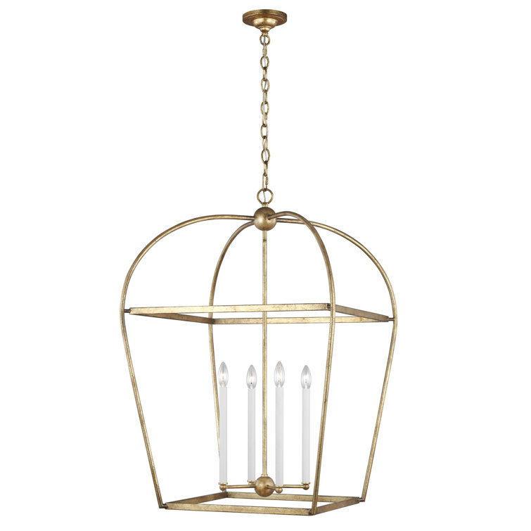 Antique Gild 4-Light Glass Lantern Chandelier