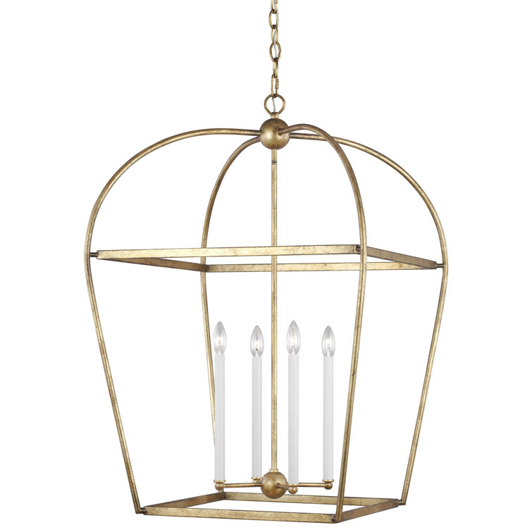 Antique Gild 4-Light Glass Lantern Chandelier