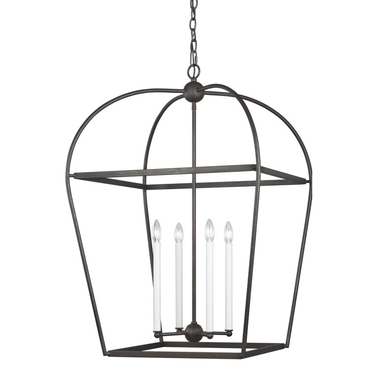 Antique Gild 4-Light Glass Lantern Chandelier