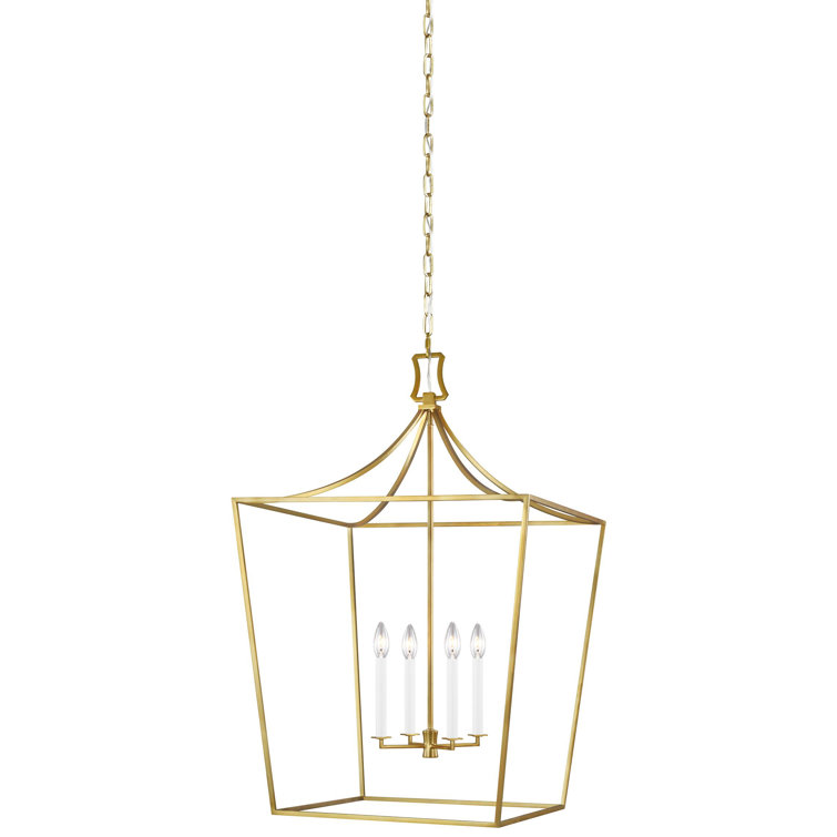 Burnished Brass 4-Light Geometric Lantern Chandelier