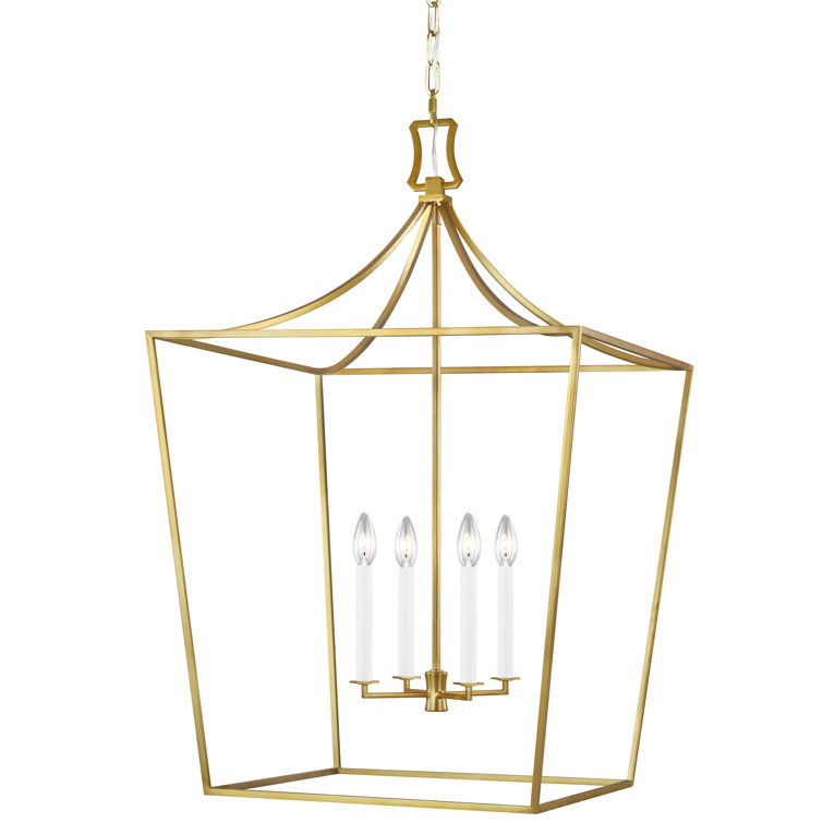 Burnished Brass 4-Light Geometric Lantern Chandelier