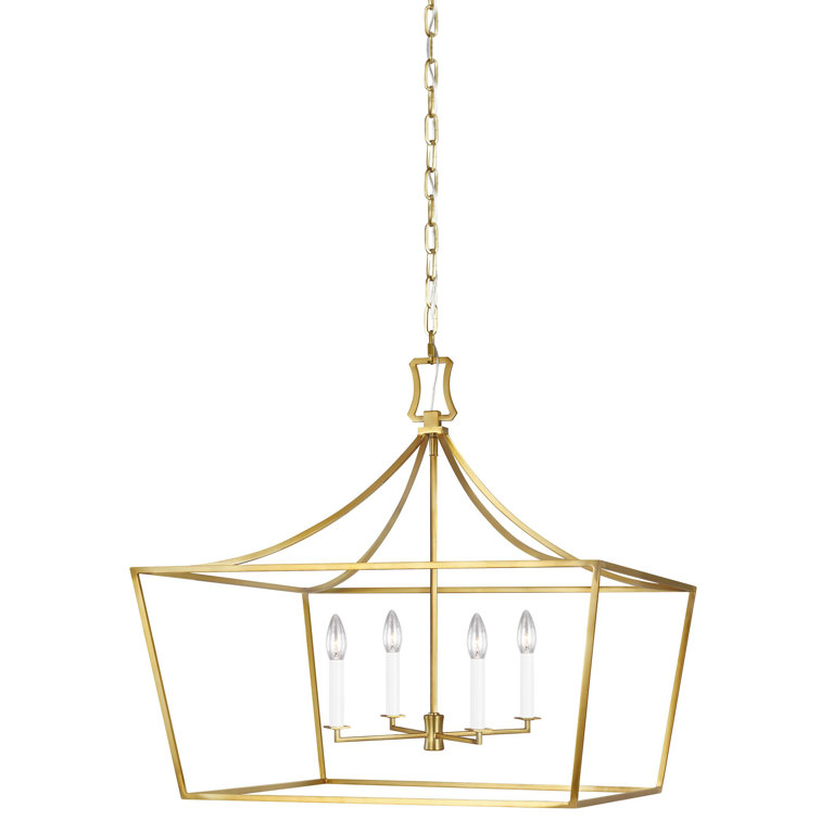 Burnished Brass 4-Light Geometric Lantern Chandelier