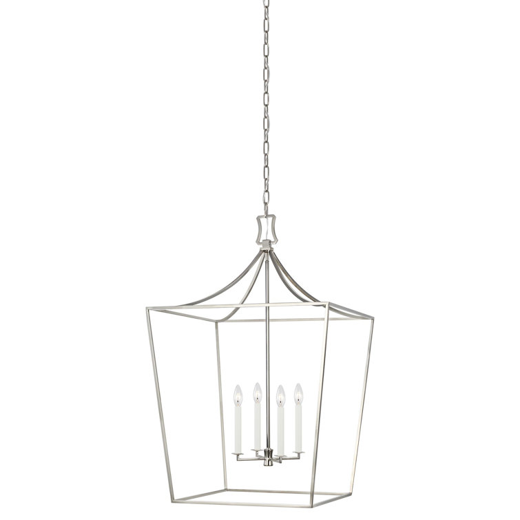 Polished Nickel 4-Light Geometric Lantern Chandelier