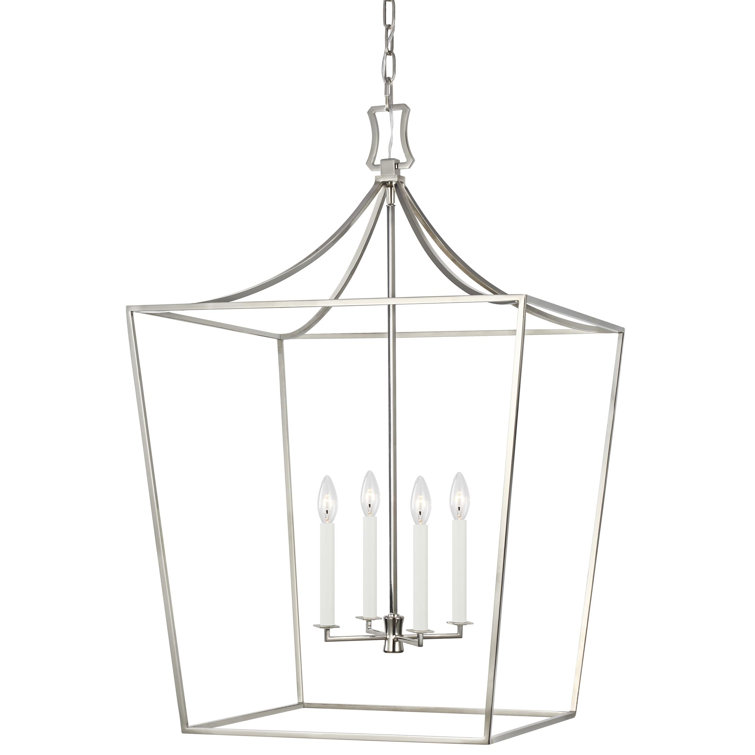 Polished Nickel 4-Light Geometric Lantern Chandelier