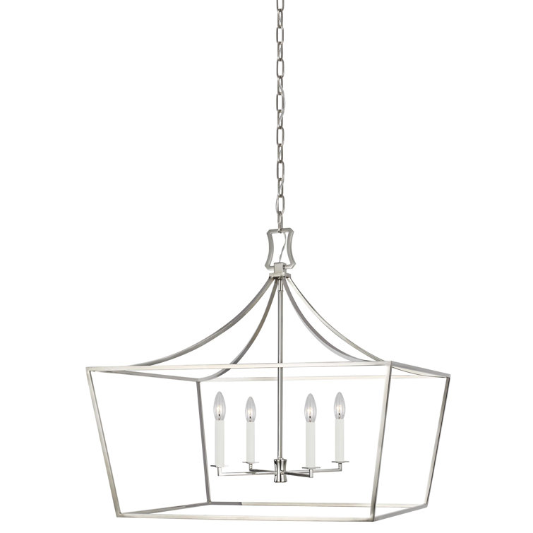 Polished Nickel 4-Light Geometric Lantern Chandelier