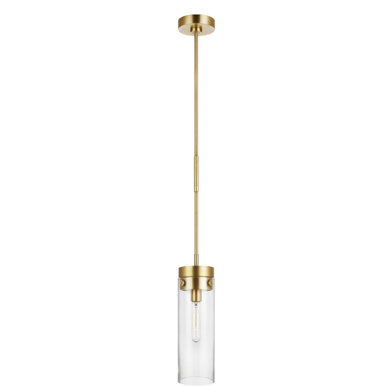 Burnished Brass and Clear Glass Cylinder Pendant Light