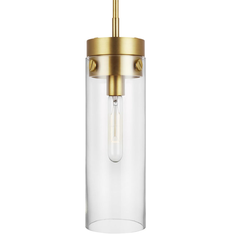Burnished Brass and Clear Glass Cylinder Pendant Light