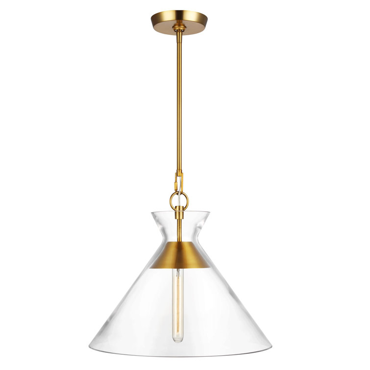 Burnished Brass and Clear Glass Cone Pendant Light