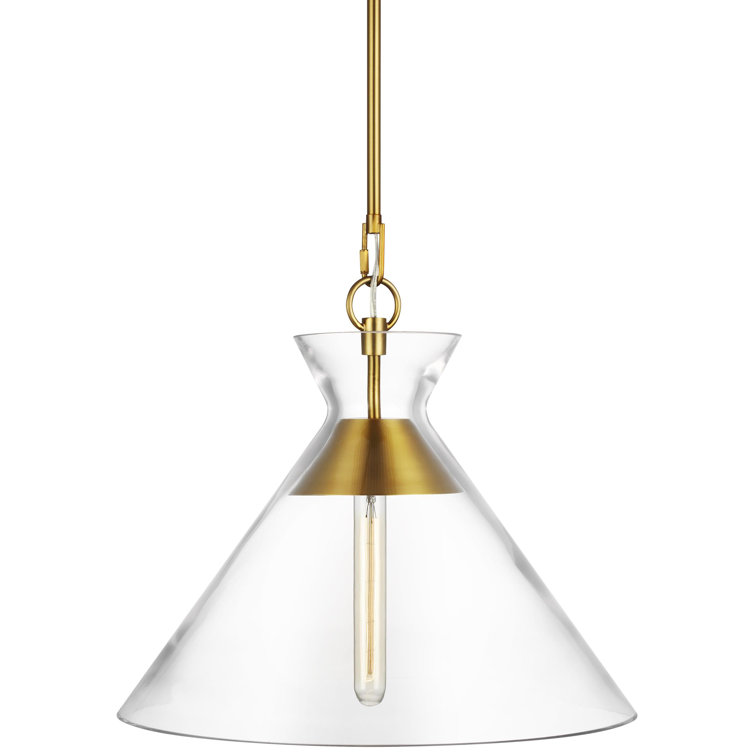 Burnished Brass and Clear Glass Cone Pendant Light