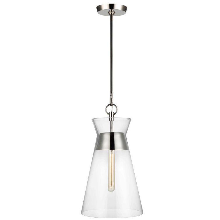 Atlantic Polished Nickel Clear Glass Single Cone Pendant Light