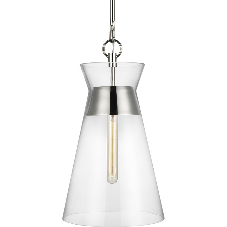 Atlantic Polished Nickel Clear Glass Single Cone Pendant Light
