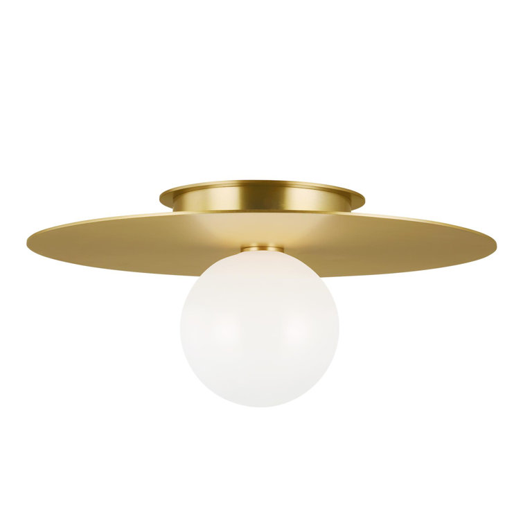 Elegant Burnished Brass 1-Light Flush Mount with Milk White Globe
