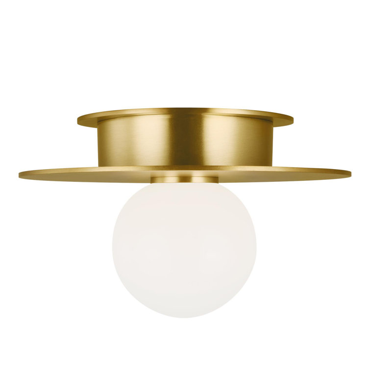 Elegance Globe LED Flush Mount in Burnished Brass and Milk White