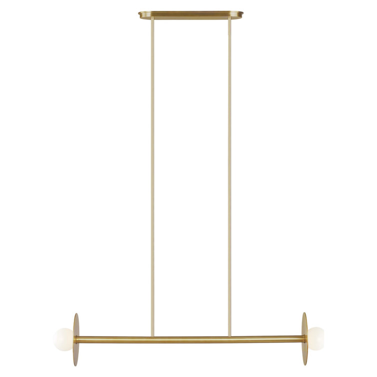 Burnished Brass Linear Chandelier with Milk Glass Diffusers