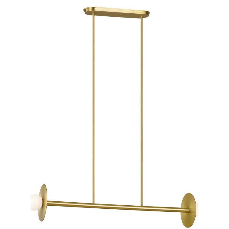 Burnished Brass Linear Chandelier with Milk Glass Diffusers