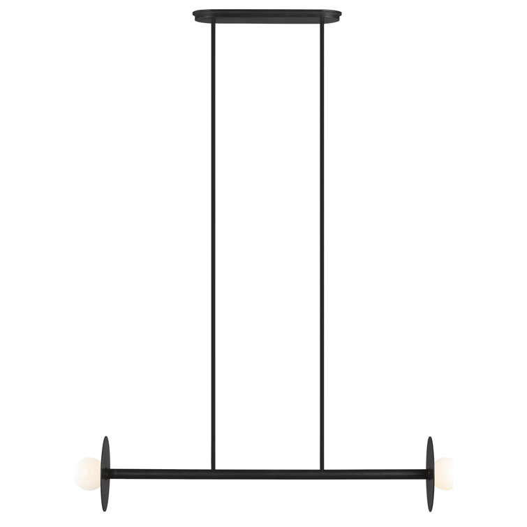 Midnight Black 2-Light Linear Chandelier with Milk White Globes