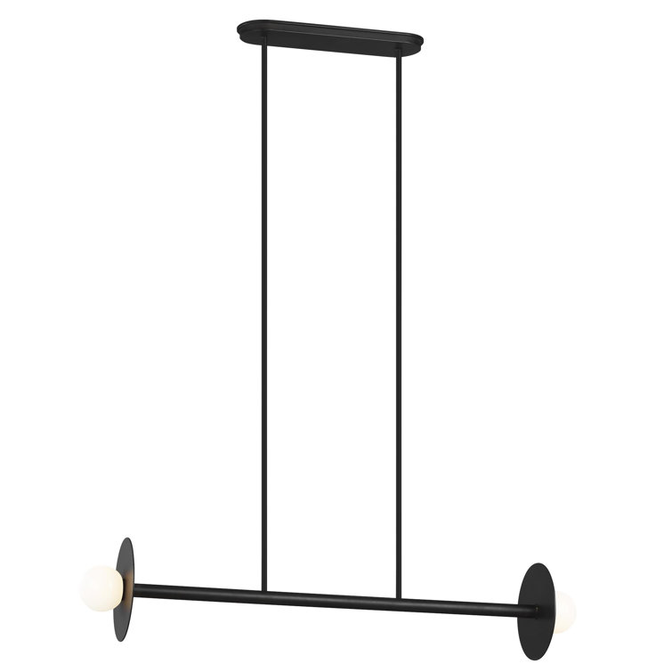 Midnight Black 2-Light Linear Chandelier with Milk White Globes