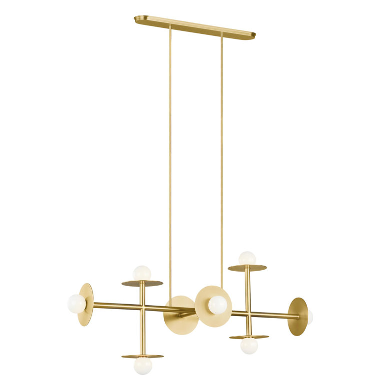 Elegant Burnished Brass 8-Light Linear Chandelier with Milk White Globes