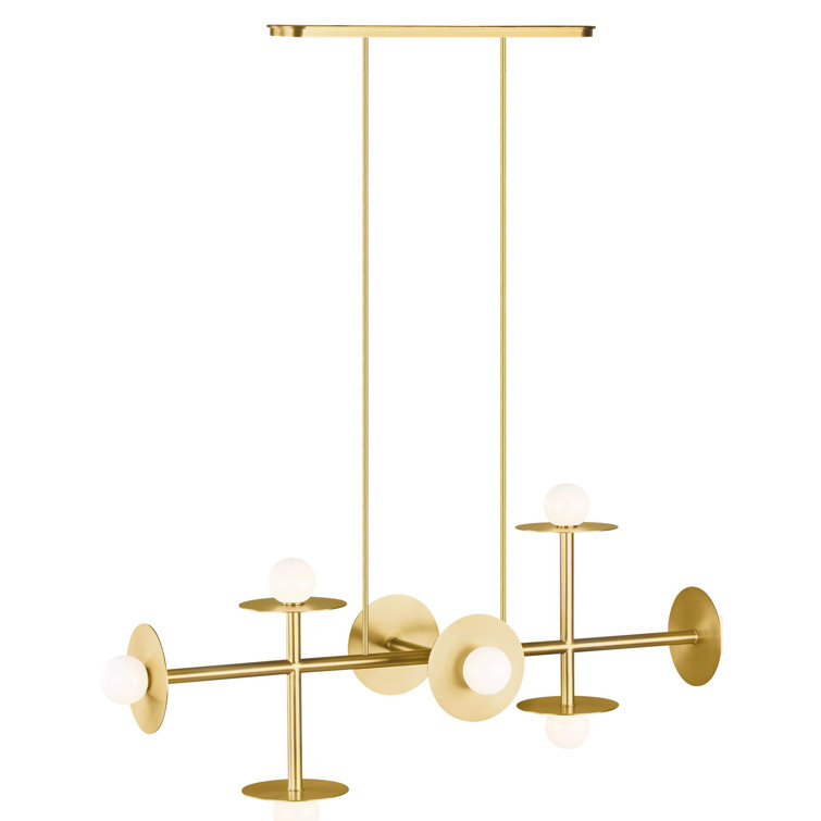 Elegant Burnished Brass 8-Light Linear Chandelier with Milk White Globes