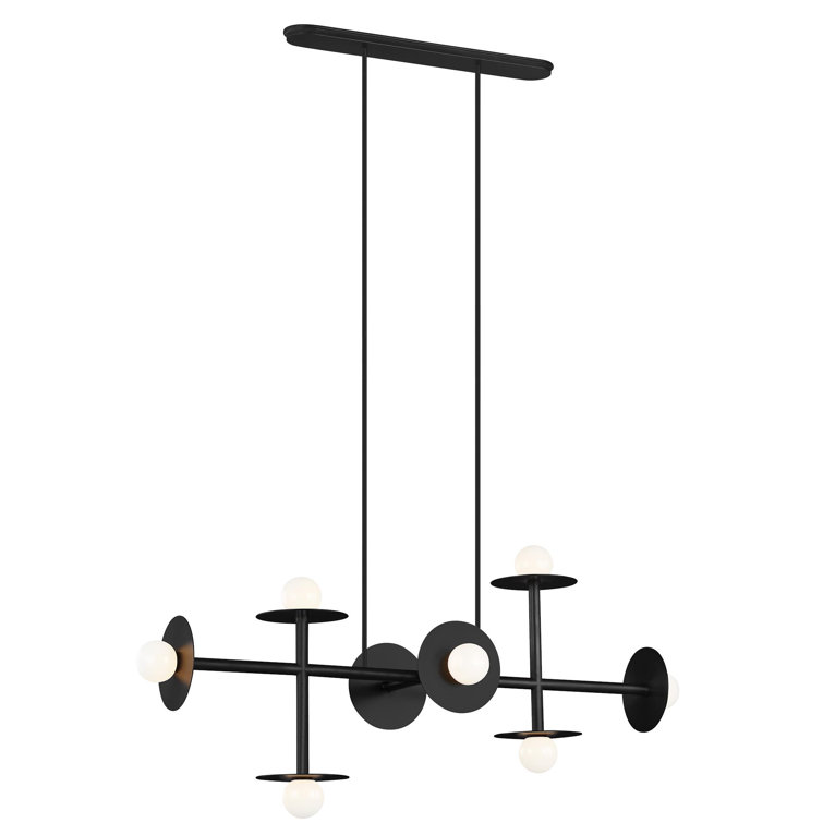 Midnight Black 8-Light Linear Chandelier with Milk White Glass