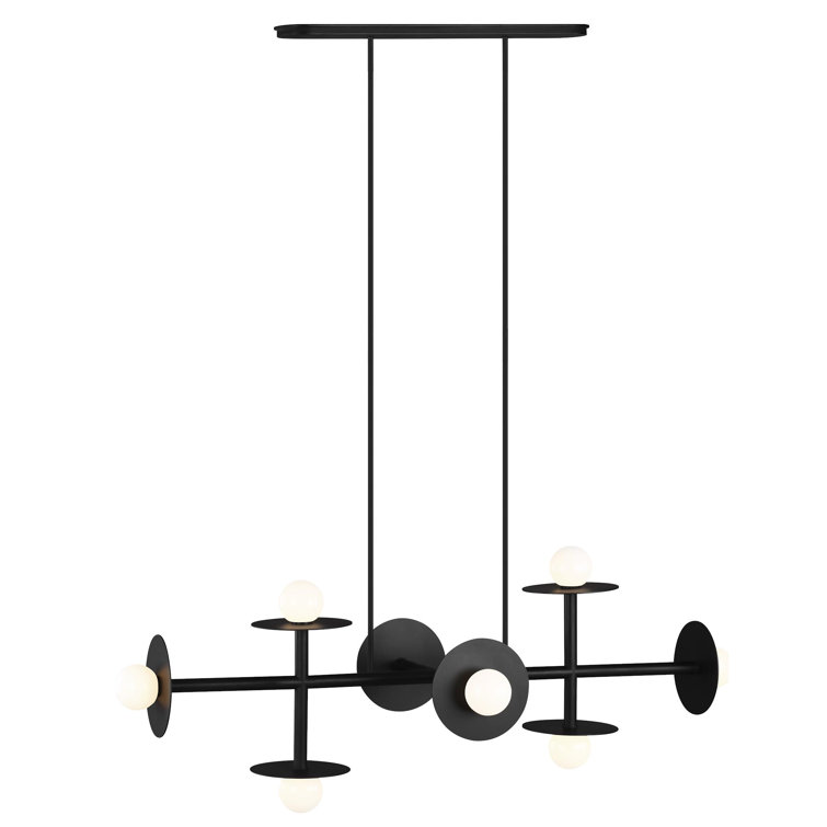 Midnight Black 8-Light Linear Chandelier with Milk White Glass