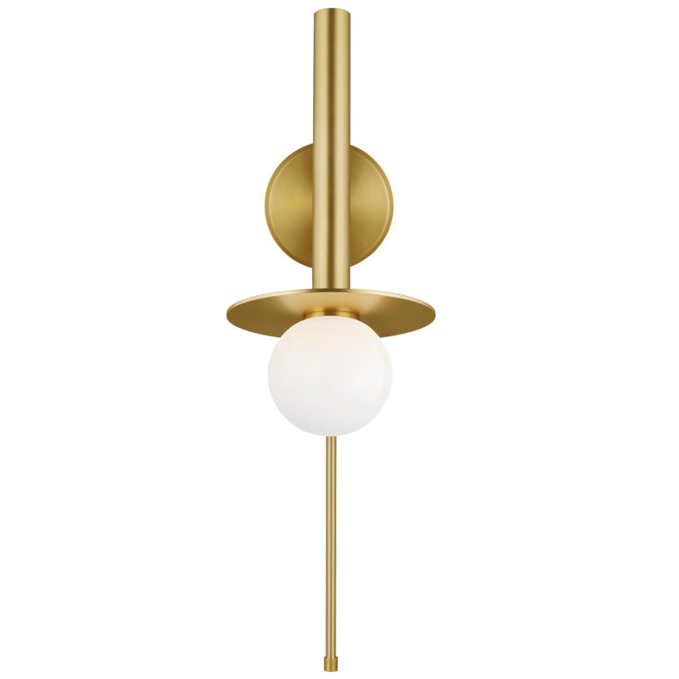 Burnished Brass Swing Arm Wall Sconce with Milk White Glass