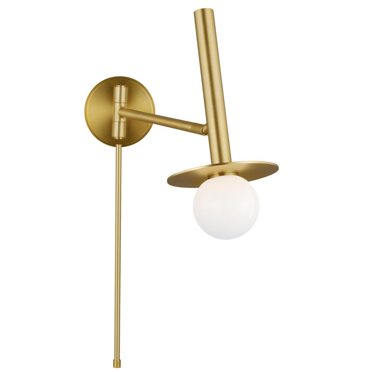 Burnished Brass Swing Arm Wall Sconce with Milk White Glass