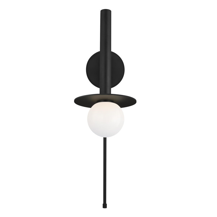 Midnight Black Swing Arm Wall Sconce with Milk White Globe