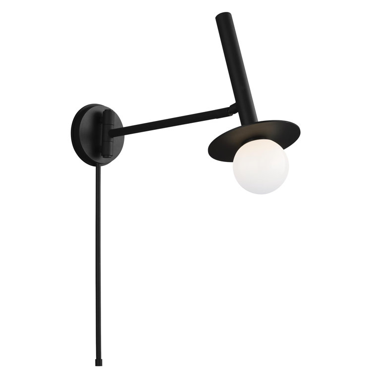 Midnight Black Swing Arm Wall Sconce with Milk White Globe