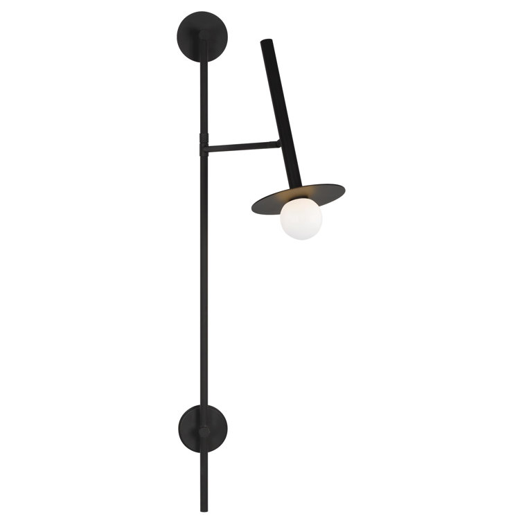 Midnight Black Swing Arm Sconce with Milk White Globe