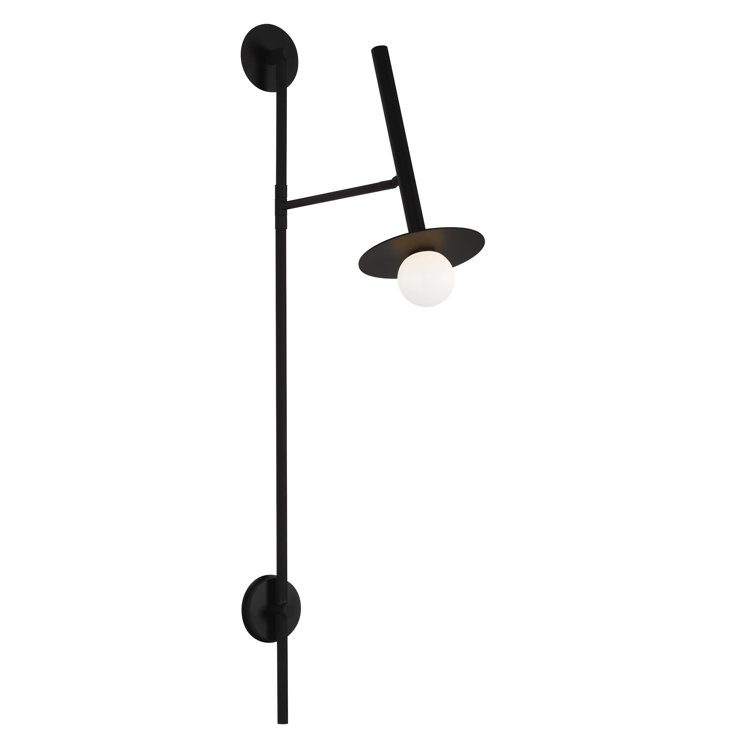Midnight Black Swing Arm Sconce with Milk White Globe