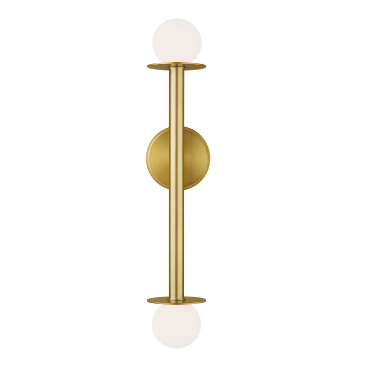 Curvilinear Brass Double Sconce with Dimmable Milk Glass Globes