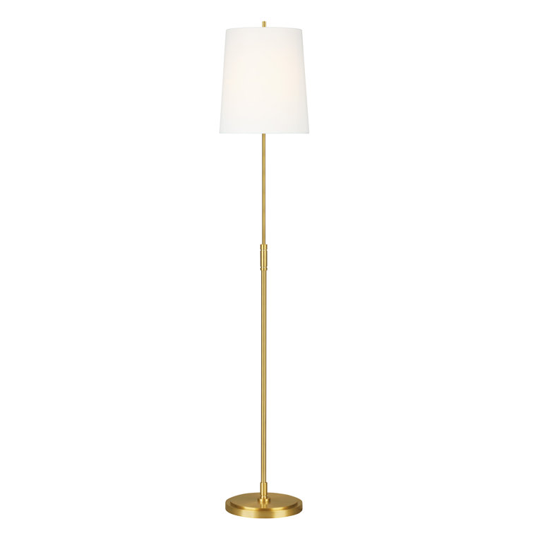 Adjustable Burnished Brass Floor Lamp with White Linen Shade
