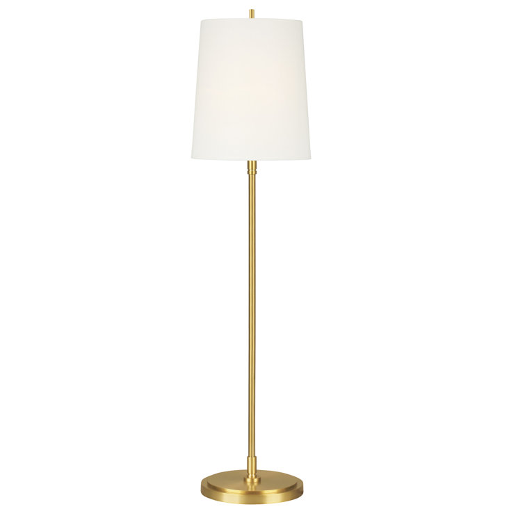Adjustable Burnished Brass Floor Lamp with White Linen Shade