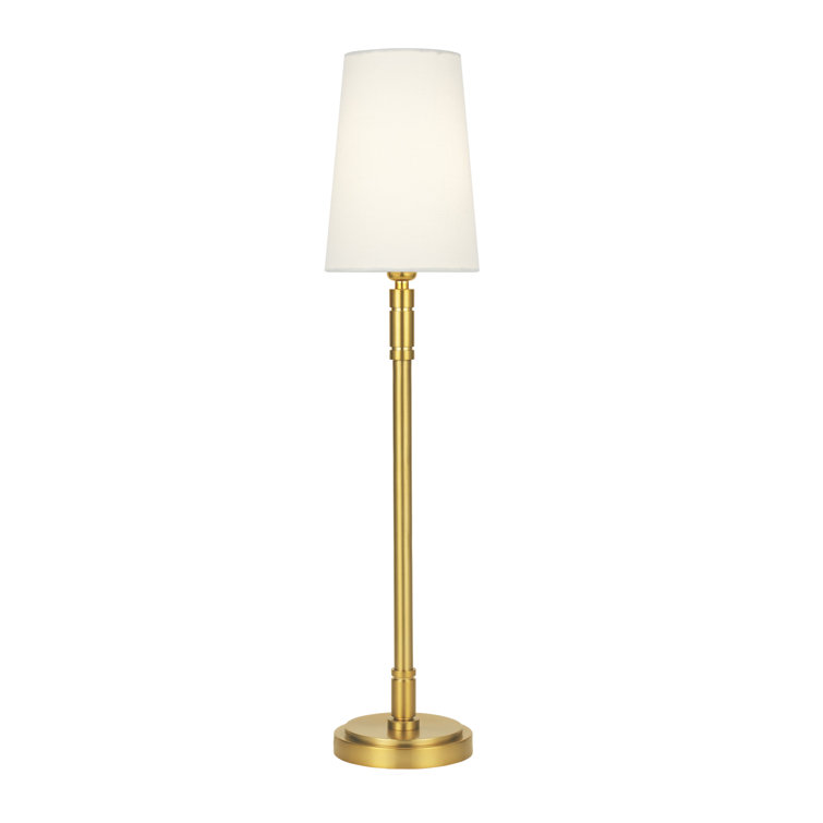 Adjustable Burnished Brass Buffet Lamp with White Linen Shade