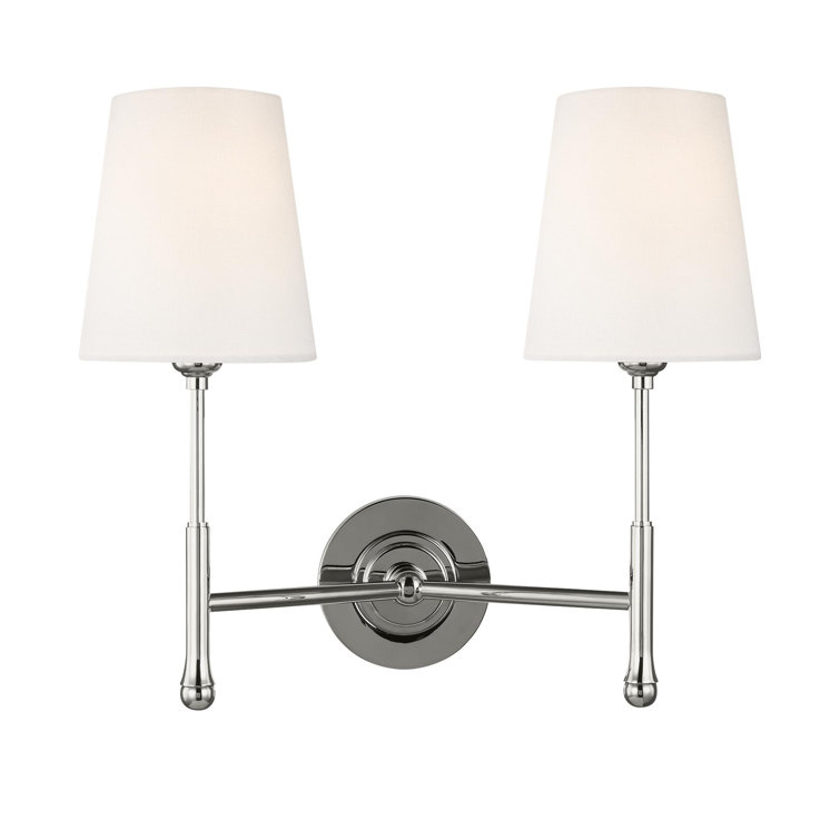 Polished Nickel Twin Light Wall Sconce with White Shades