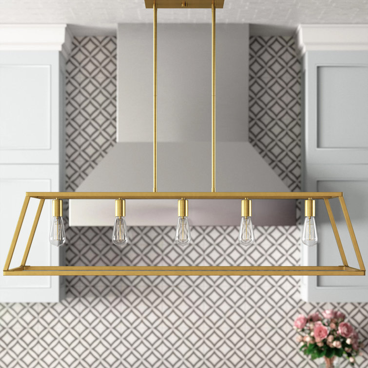 Denton Warm Brass Geometric 5-Light Linear Chandelier